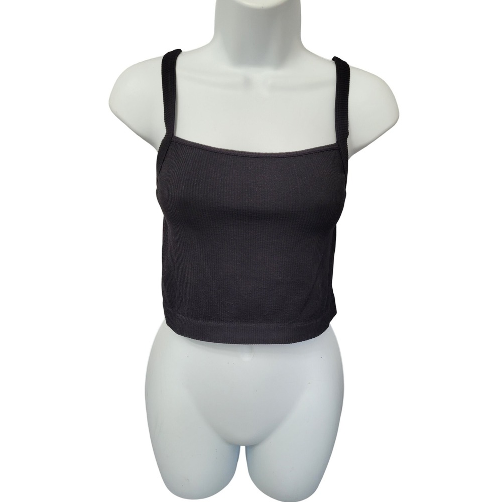 Colsie Tank Top Juniors XL Black Ribbed Square Neck Y2K Seamless Crop Tank